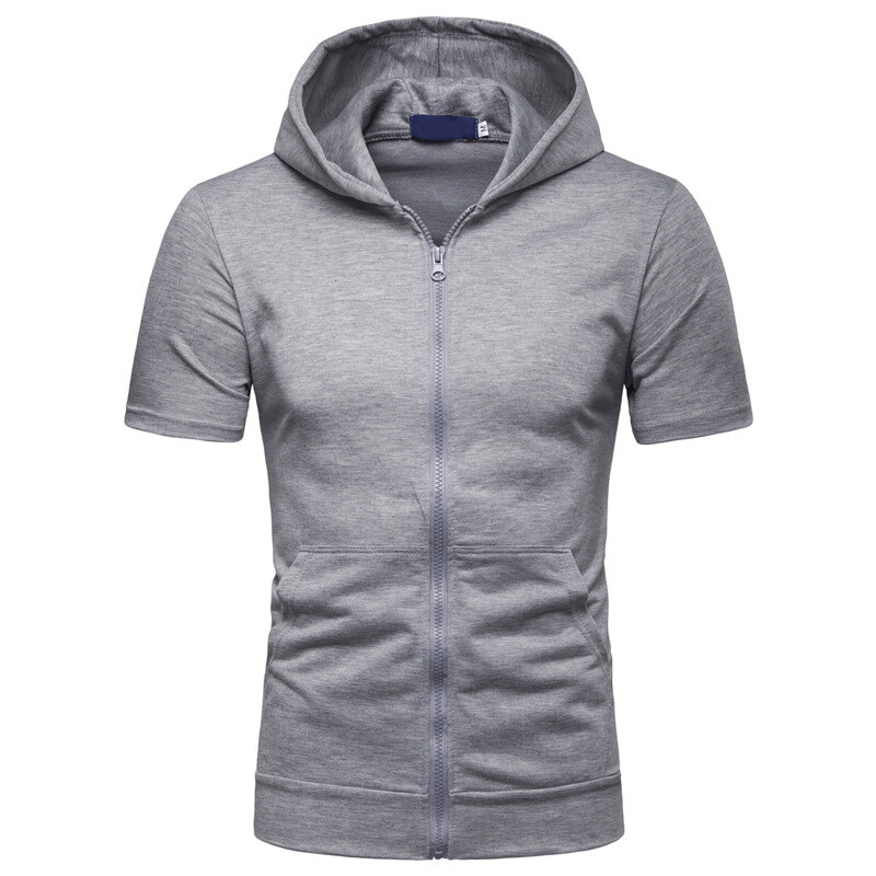 Mens Zip Up Hoodie Blouse Short Sleeve Hooded Zipper Sweatshirt Jacket Coat  Tops | eBay