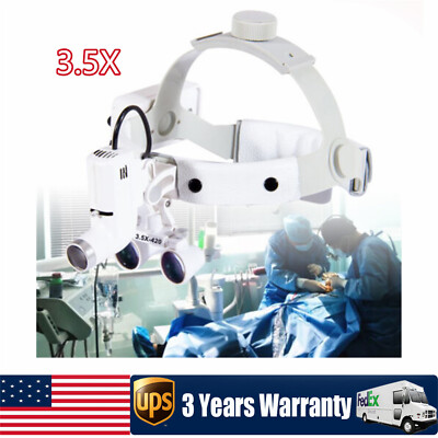 Dental Surgical Binocular Loupes With LED Head Light - 3.5X Magnification, 65000 Lux