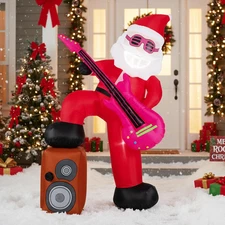 Goplus 8.4FT Rocking Santa Inflatable with Guitar, Pre-Lit Xmas Santa W/Music, S