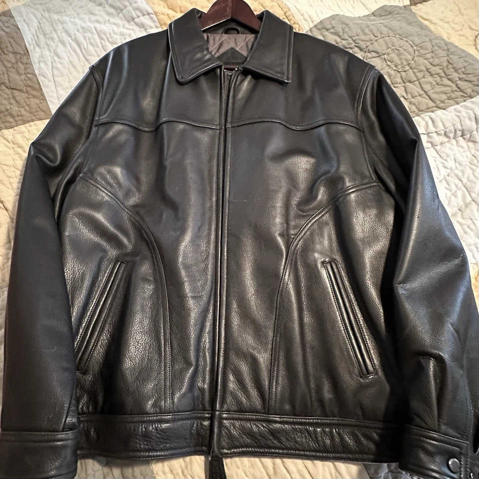 Chaqueta forrada de cuero para motocicleta Preswick & Moore para hombre, talla grande Foto 3 de 4