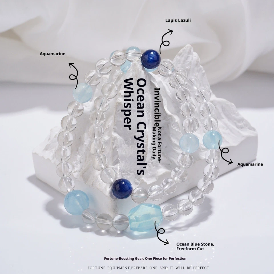 Pulsera Transfer Lapislázuli Aguamarina Blanco Cristal Diseño Original Regalo Foto 3 de 4