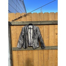 Chico's 1 Womens Jacket Medium Lightweight Open Front Blazer Sissy Foil Jacket