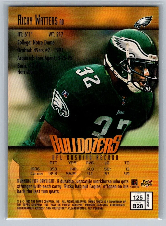 1997 Finest Football #125 Ricky Watters - VG - Philadelphia Eagles - Image 2 of 2