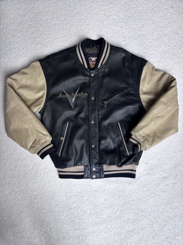 Harley Davidson Jacket Mens XS Leather Bomber Classic Motorcycles Black Varsity