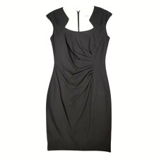 Calvin Klein Womens Black Ruched Sheath Dress Cap Sleeve Square Neck Size 4
