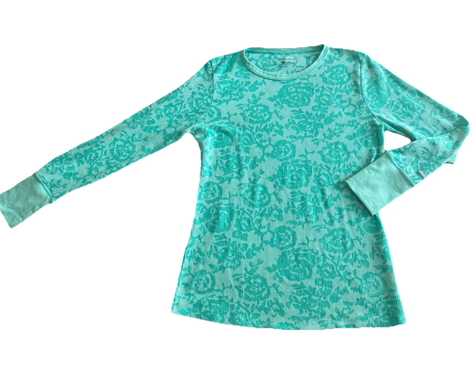 Columbia Thermal Shirt Women Sz L Omni Wick Mint Green Waffle Knit Base Layer
