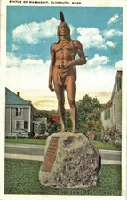 Plymouth,MA Statue of Massasoit Tichnor Plymouth County Antique Vintage Postcard