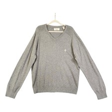 Original Penguin Mens VNeck Cotton Knit Raglan Sweater Size XXL Gray Yellow Logo