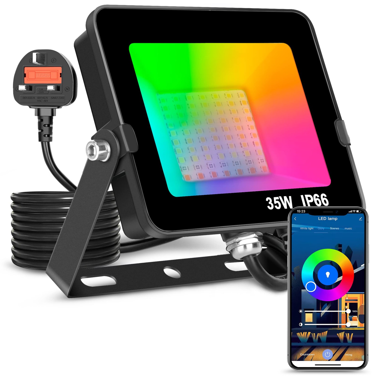 ausyde LED Floodlight Outdoor or Indoor 35W Smart RGB Colour Changing L, Rgb