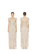 Sabina Musayev Sarah Maxi Dress Metallic Tiered Ruffle Formal Evening Gold Sz XS