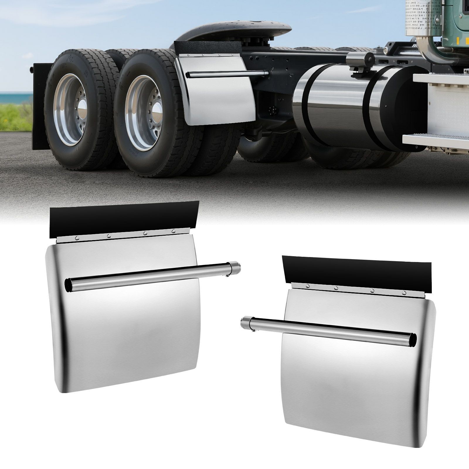 VEVOR 24x24 Stainless Steel Semi Truck Quarter Fenders with Tube Bracket-image
