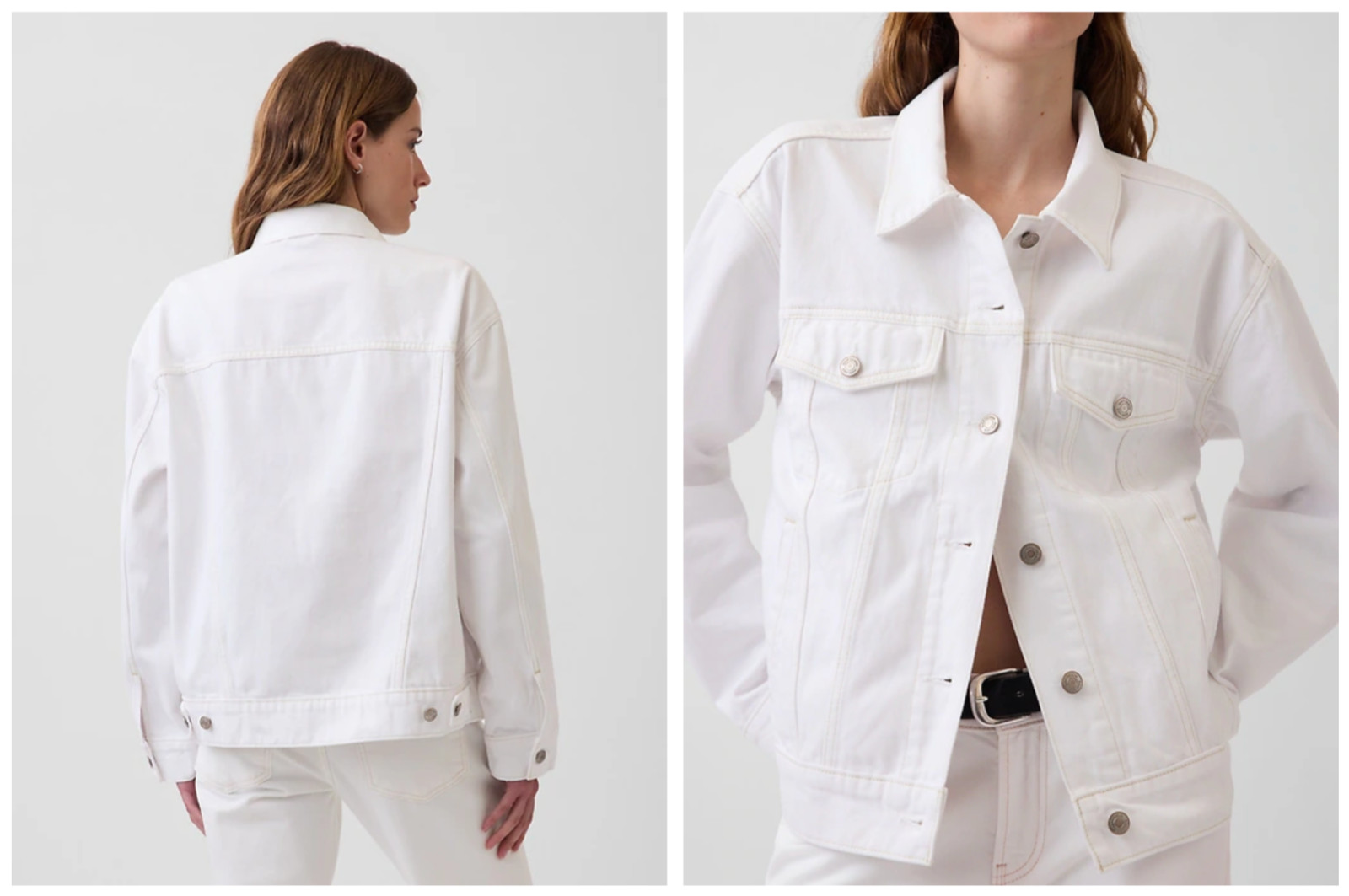 GAP 1969 White Denim Jean Jacket Copper Button Front Two Pocket Front