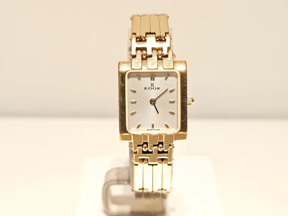 RELOJ PULSERA DE CUARZO CHAPADO EN ORO VINTAGE RECTANGULAR SUIZO DAMAS "EDOX" Foto 3 de 4