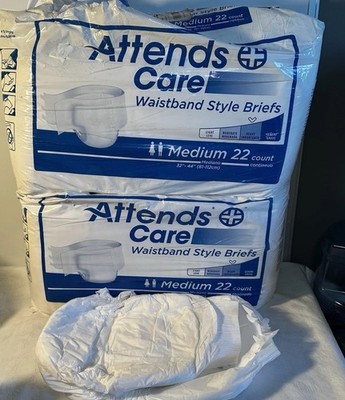 2 Boxes  Attends waistband Medium 6 tape white plastic adult diapers 22ct READ