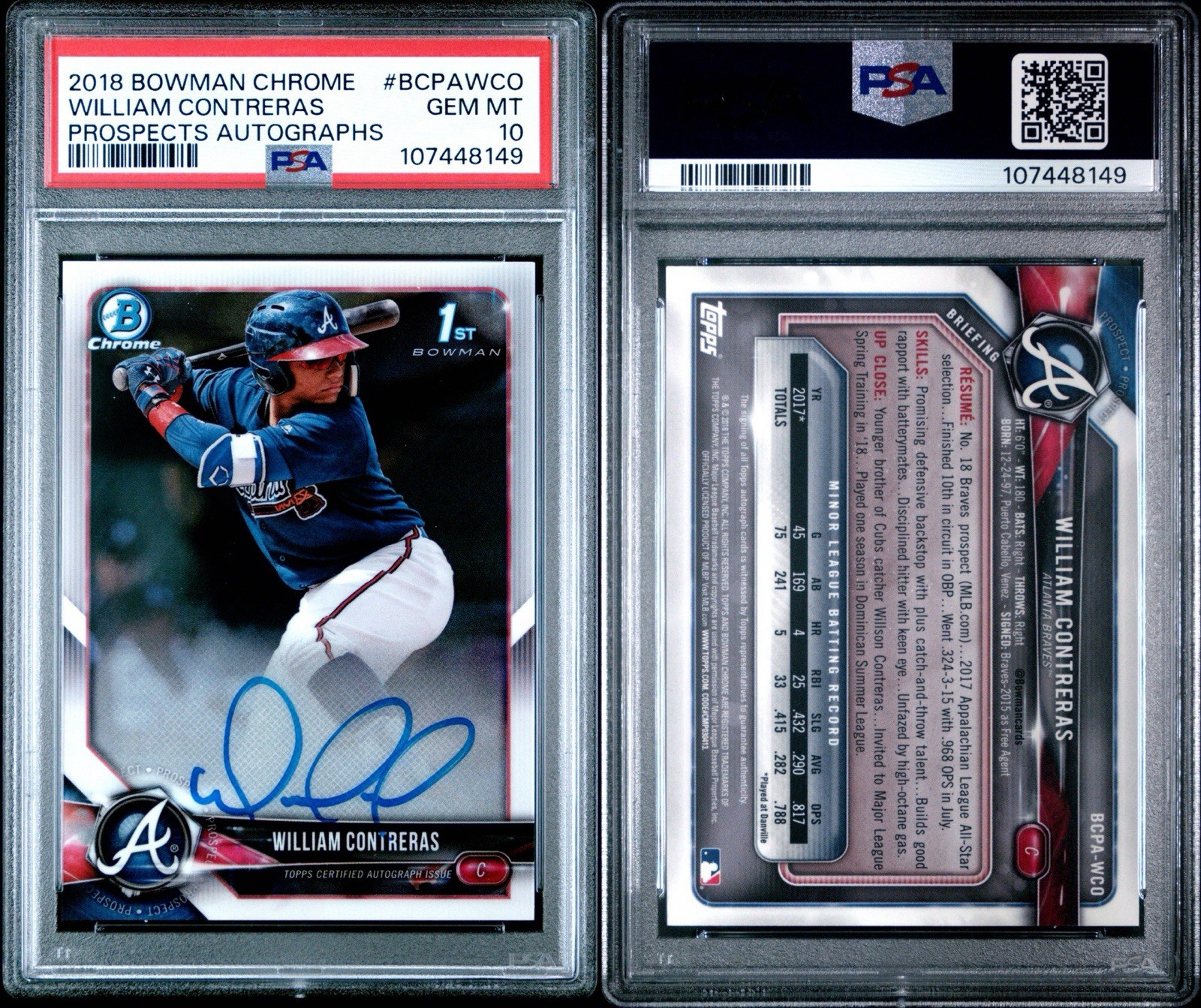 2018 Bowman Chrome William Contreras RC Rookie 1st AUTO PSA 10 GEM MINT LOW POP