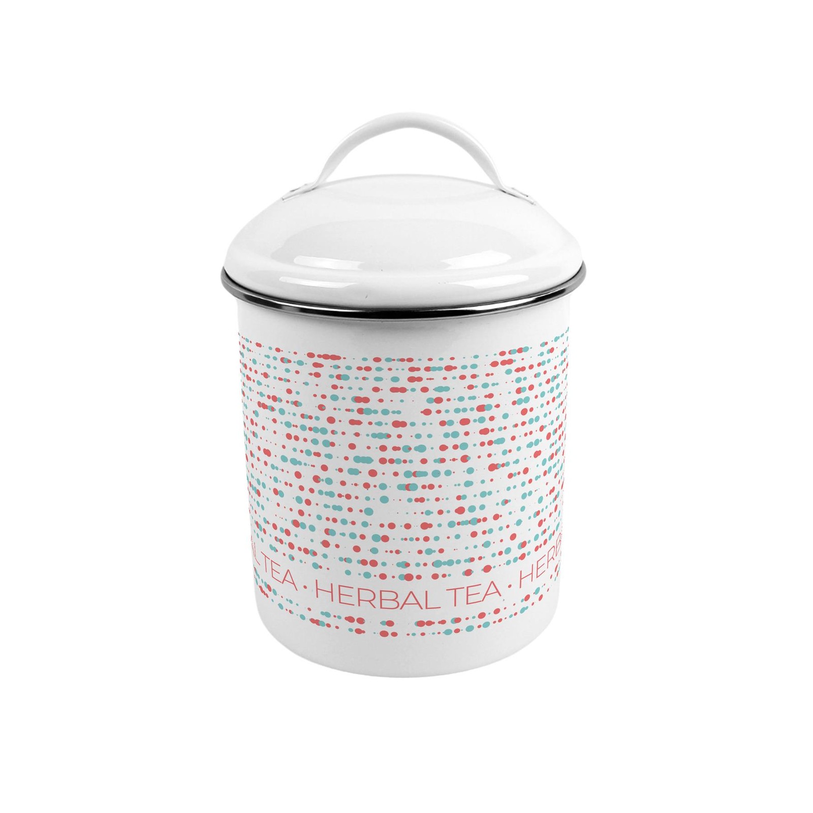 Retro Dots Herbal Tea Canister - Medium Metal Kitchen Storage Tin with Handle