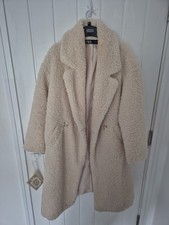 Women's Zara Size EUR Small Cream Long Collared Teddy Coat with Pockets