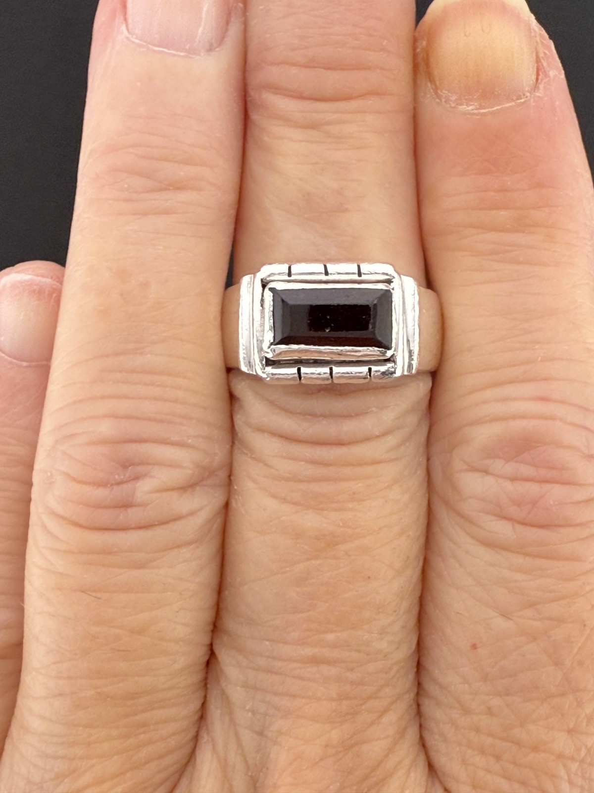 Sterling Silver 925 Rectangular Jet Gemstone Ring… - image 2