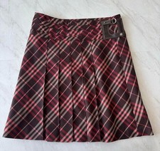 Burberry Blue Label Nova Check Pleated Skirt Leather Belt Logo 36