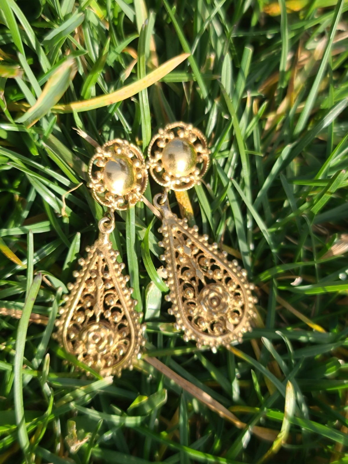 VTG 14k Solid Yellow Gold Stud Dangle Screwback E… - image 22