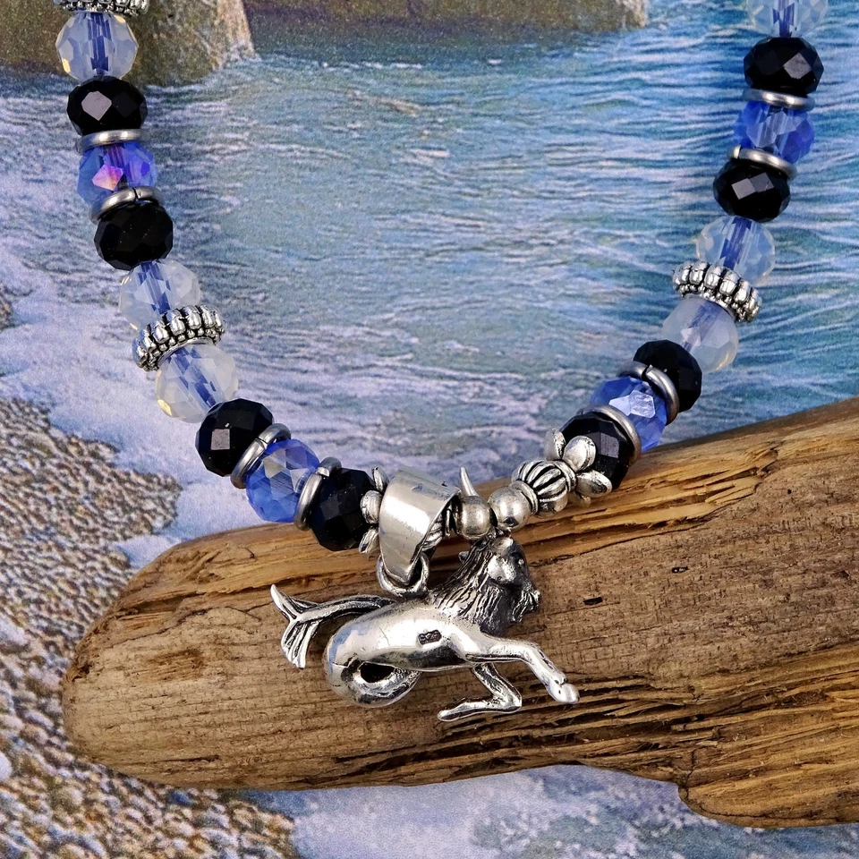 Collar con Cuentas de Plata 925 Signo de Capricornio Zodiaco Colgante Signo de Cabra de Mar Foto 2 de 4