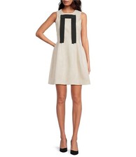 A Loves A Womens S Ivory Bow Front Round Neck Stretch Sleeveless Mini Dress