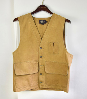 RRL Ralph Lauren Thick Tan Vintage Hunting Brown Canvas Vest Men's Small Large L