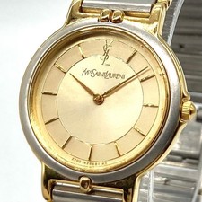 Yves Saint Laurent Gold Silver Quartz Watch Women Authentic Japan Vintage 066030