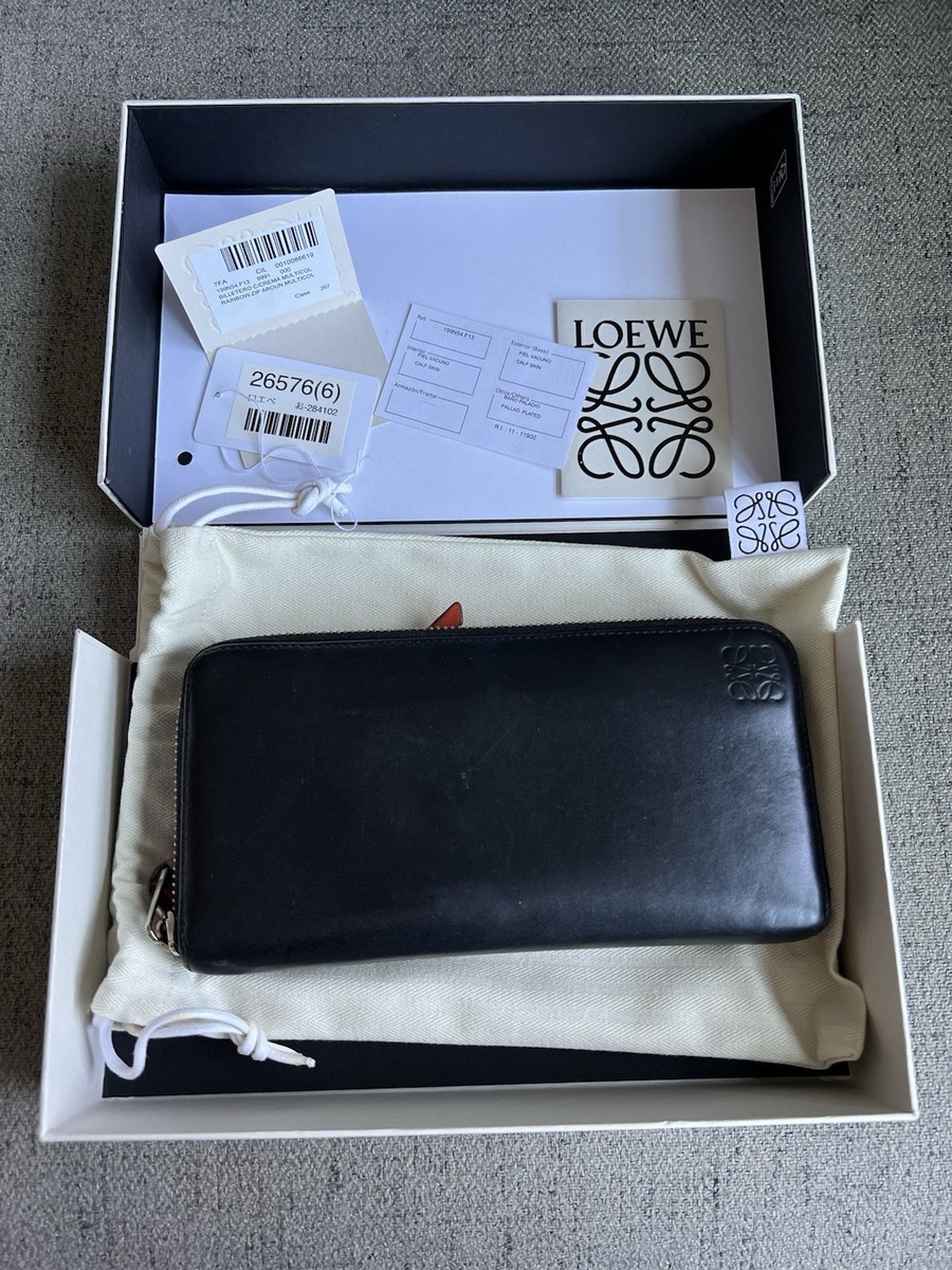 Loewe Rainbow Collection Leather Long Wallet Black with Storage
