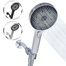 Handheld 5" Round Shower Head with 3 Spray Easy Clicker + 5' SS Hose