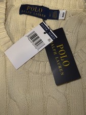 Polo Ralph Lauren Men  s Cotton Cable Knit Crew Sweater Cream Pony Size L