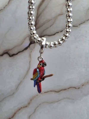 Charm Anhänger Papagei Ara rot 925 Sterling Silber emailliert handbemalt