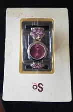NWT Accutime Silver Tone Purple Flower Watch Pink Dial New Battery