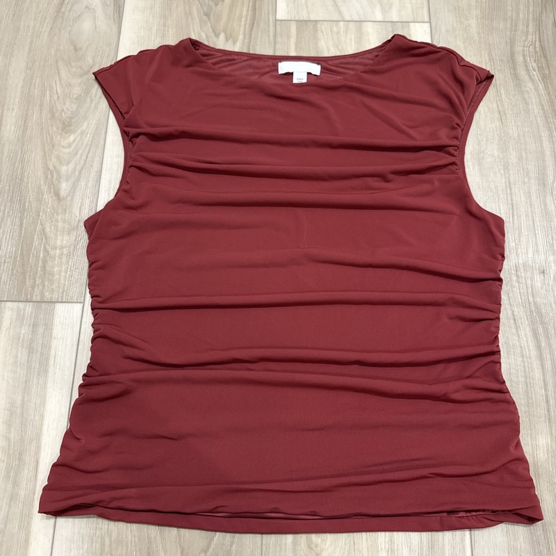 H&M Olive Red Plum  Sheer Shirred Ruched Sleeveless Top M