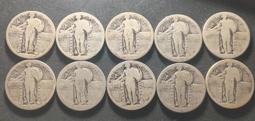 (10) 1/4 Roll Dateless 90% Silver Standing Lib Quarters ($150+ Melt/$111 Start)