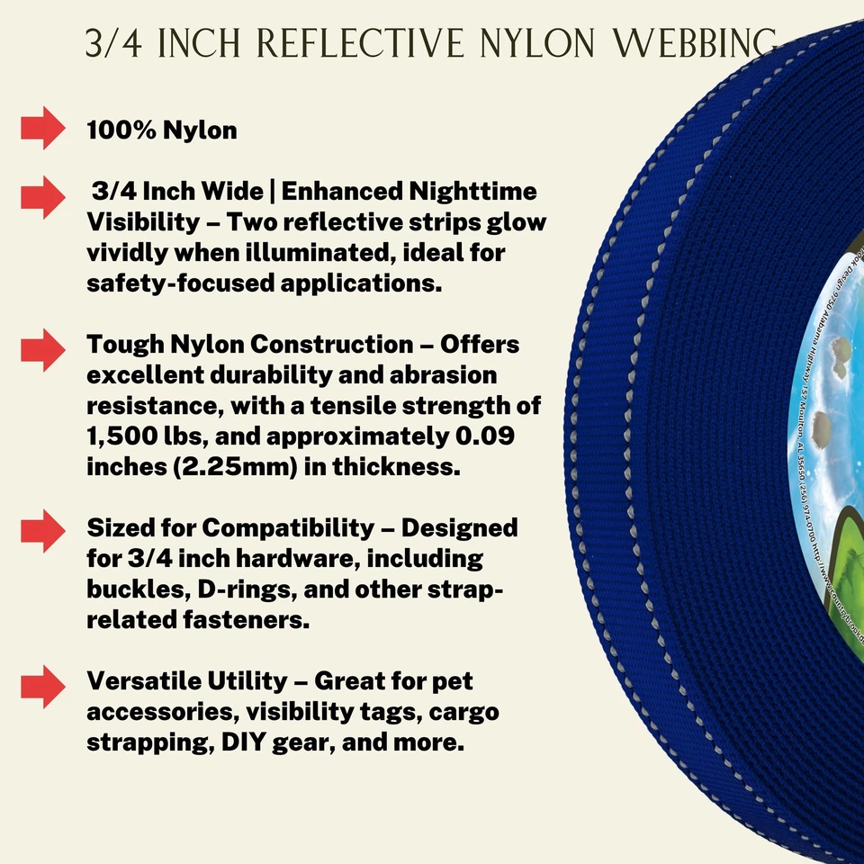 Country Brook Design® 3/4 英寸皇家蓝色反光尼龙织带,50 码 — 第 3/4 张图片
