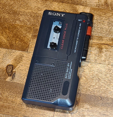 Vintage Sony M-450 Microcassette-Corder Handheld Voice Recorder Black, New Belt!
