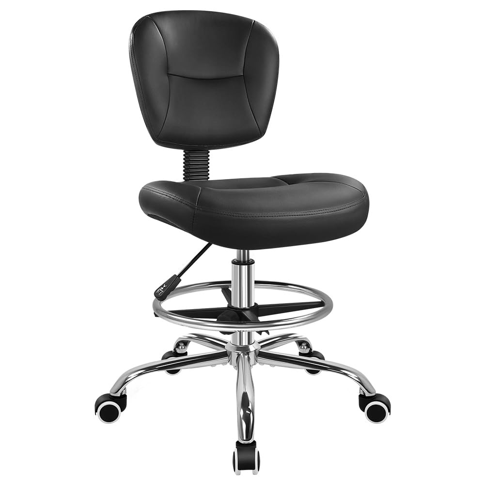 With Back Footrest Adjustable Office Stool Chair 360 Swivel Ro...