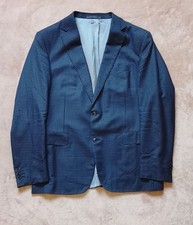 Pal Zilleri Mens 2 Piece Suit Navy Check Made in Italy Wool UK Size 44R W40 L31