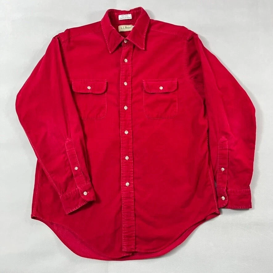 Camisa De Colección LL Bean Pana Hombres Grande Roja Exterior Tareas Trabajo EE. UU. Foto 2 de 4
