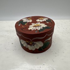 VTG Wood Shaker Floral Box 2 Diameter Hand Painted Lid Primitive Cottagecore SL