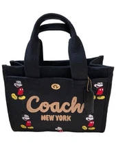 DISNEY x COACH Mini Cargo Tote Bag Mickey Embroidered Black Canvas  CAF76