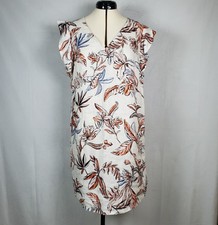 TAHARI Linen Shift Mini Dress Vibrant Tropical Print Flutter Sleeves Size Medium