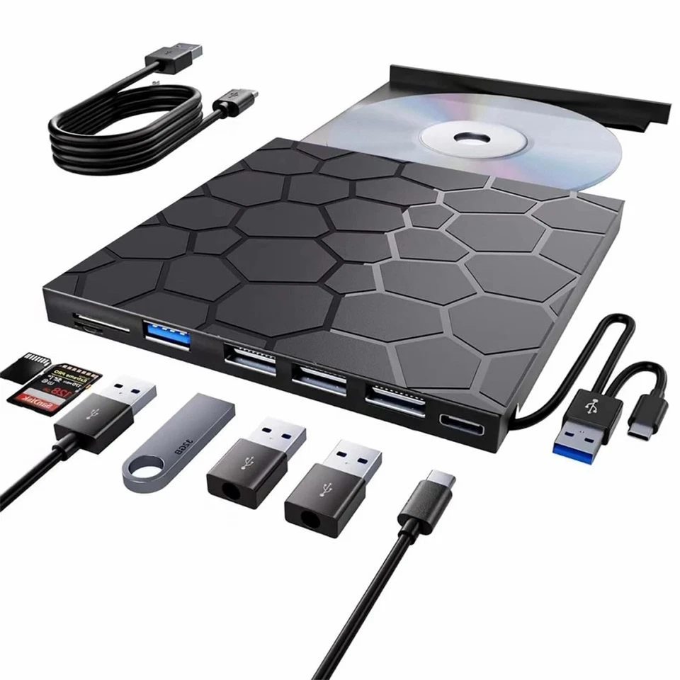8 in 1 Externes CD/DVD Laufwerk USB-3.0 Type-C Brenner Player Für Windows 11 - Bild 4 von 4