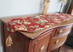 Colorful Floral Fringed Buffet or Table Runner Red  Green Blue Gold 14"X72" LONG