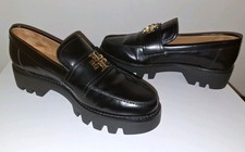 Tory Burch Women's Everly Leather Mini Chunky Black Loafers Size 8