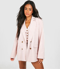 Women's Tonal Striped Double Breasted Oversized Blazer Pink Size 16