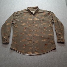 Woolrich Flannel Shirt Men's XL LT Olive, Cotton, Wading Ducks Print Button Down