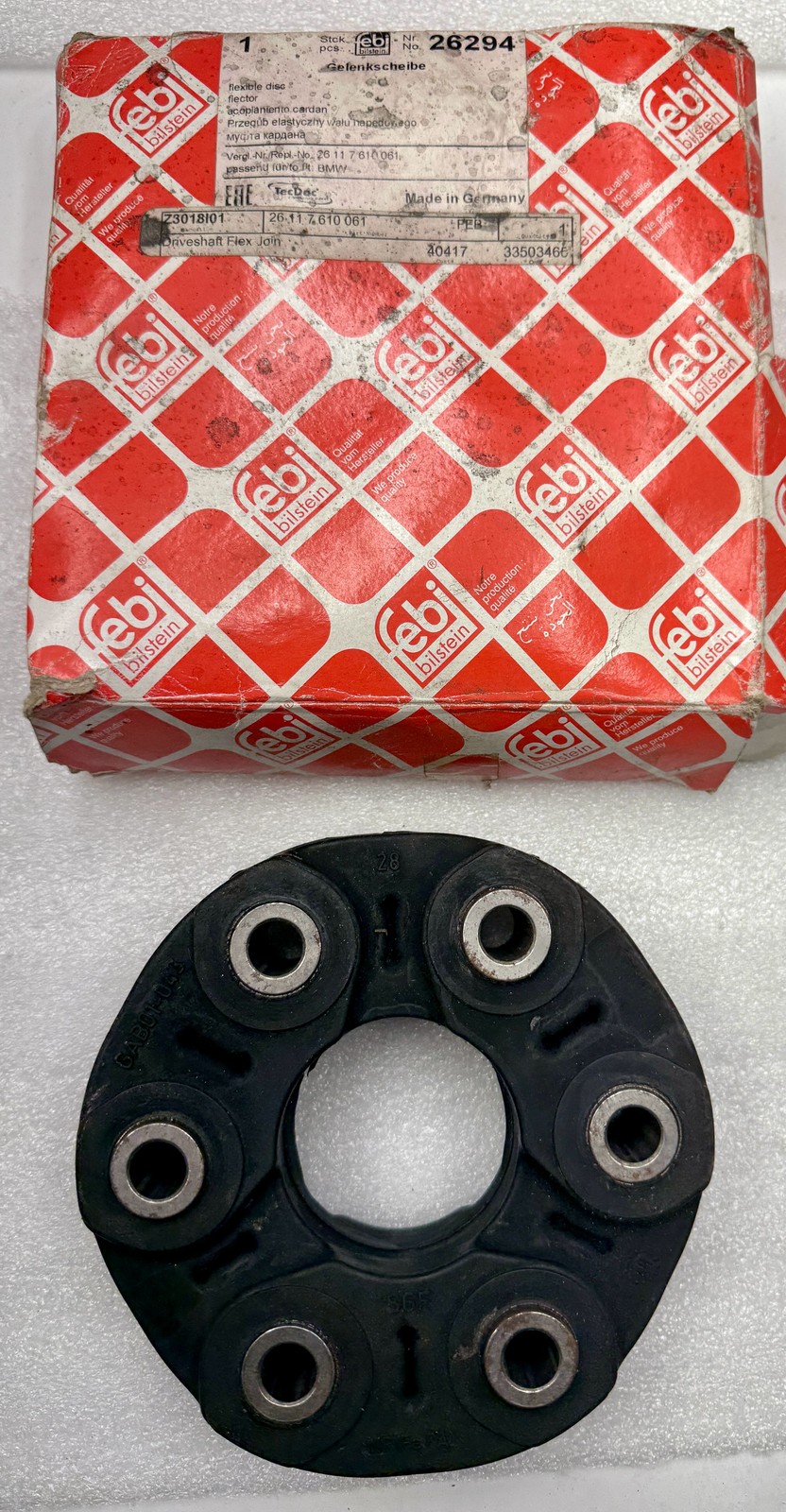 NEW BMW-Rolls Royce Driveshaft Flex Disc/Joint FEBI 26117610061 NOS