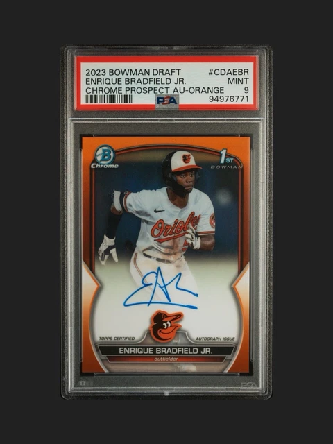 2023 Bowman Draft Enrique Bradfield Jr. 1st True Orange Refractor Auto /25 PSA 9